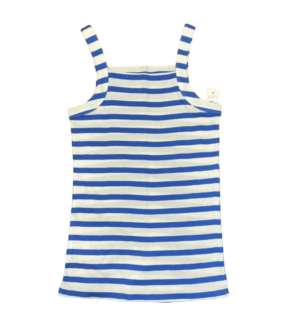 NWT LOFT White and Blue Striped Ribbed Square Neck Tank - SIZE S